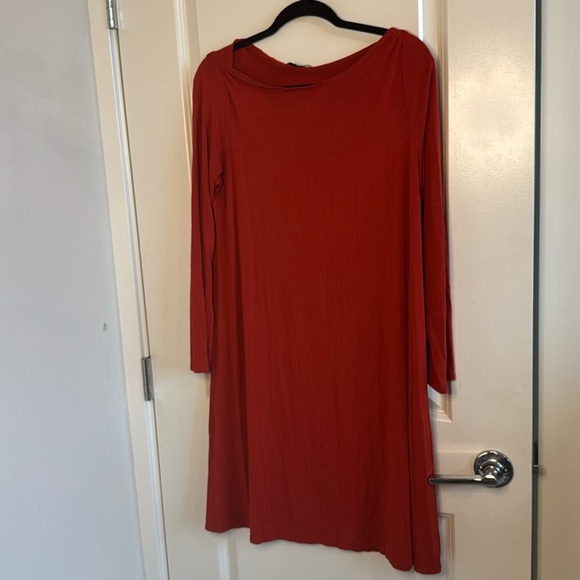 Eileen Fisher Rust Orange Jersey Shirt Dress - Picture 1 of 6